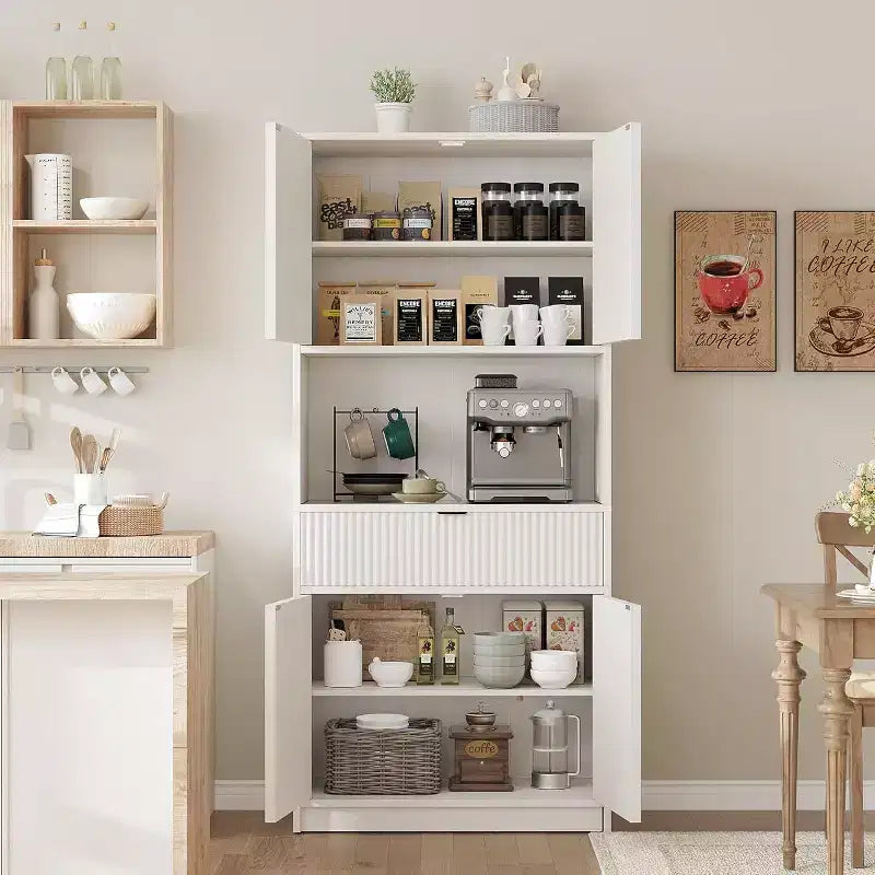 Meuble de rangement 70" cannelé avec comptoir, portes et tiroir pour cuisine et salle à manger