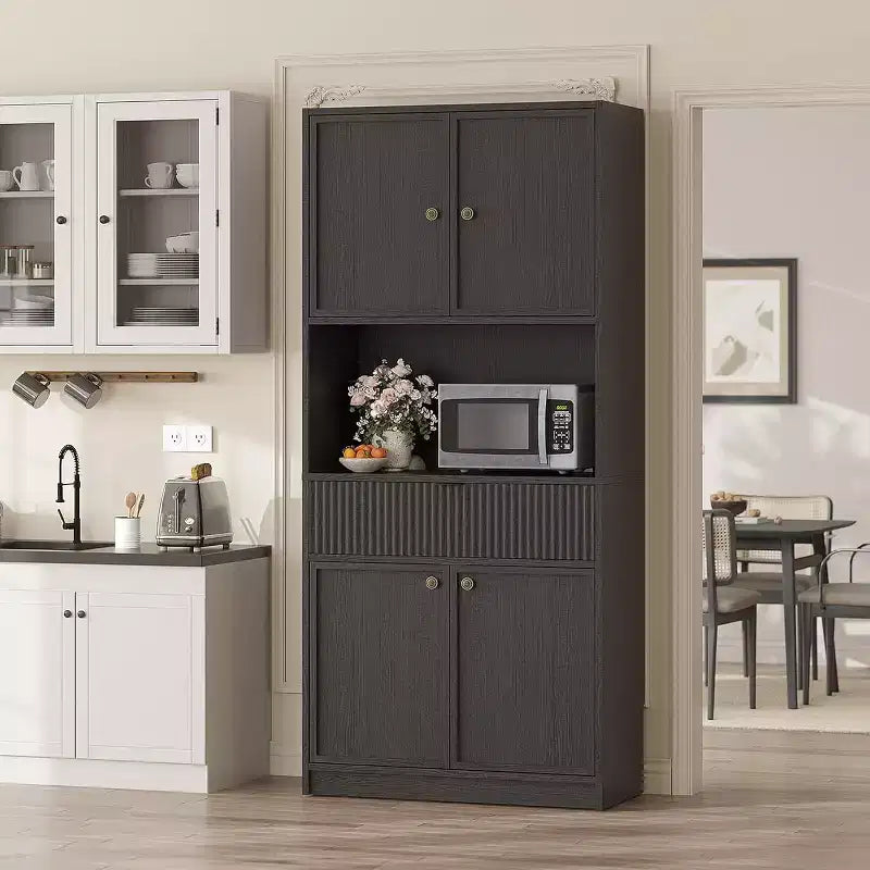 Meuble de rangement 70" cannelé avec comptoir, portes et tiroir pour cuisine et salle à manger