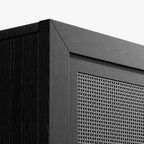 PexFix 62 L x 31 H Buffet moderne avec 4 portes en rotin, console de rangement d'appoint pour couloir, entrée, salle à manger, noir