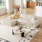 Canapé modulaire en velours côtelé en forme de L de 114,5 po avec fauteuil inclinable, canapé de sol convertible 2-en-1 avec coussins en mousse et oreillers de soutien cervical pour le salon