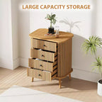Commode à 4 tiroirs COZONY, commode bohème en osier avec poignées noir mat et pieds en bois pour chambre, salon, couloir