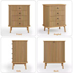 Commode à 4 tiroirs COZONY, commode bohème en osier avec poignées noir mat et pieds en bois pour chambre, salon, couloir