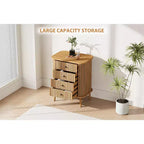 Commode à 4 tiroirs COZONY, commode bohème en osier avec poignées noir mat et pieds en bois pour chambre, salon, couloir