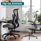 Chaise de bureau moderne Okak en maille réglable avec accoudoirs et soutien lombaire, chaise de bureau ergonomique pivotante pour le bureau et l'étude