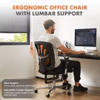 Chaise de bureau moderne Okak en maille réglable avec accoudoirs et soutien lombaire, chaise de bureau ergonomique pivotante pour le bureau et l'étude