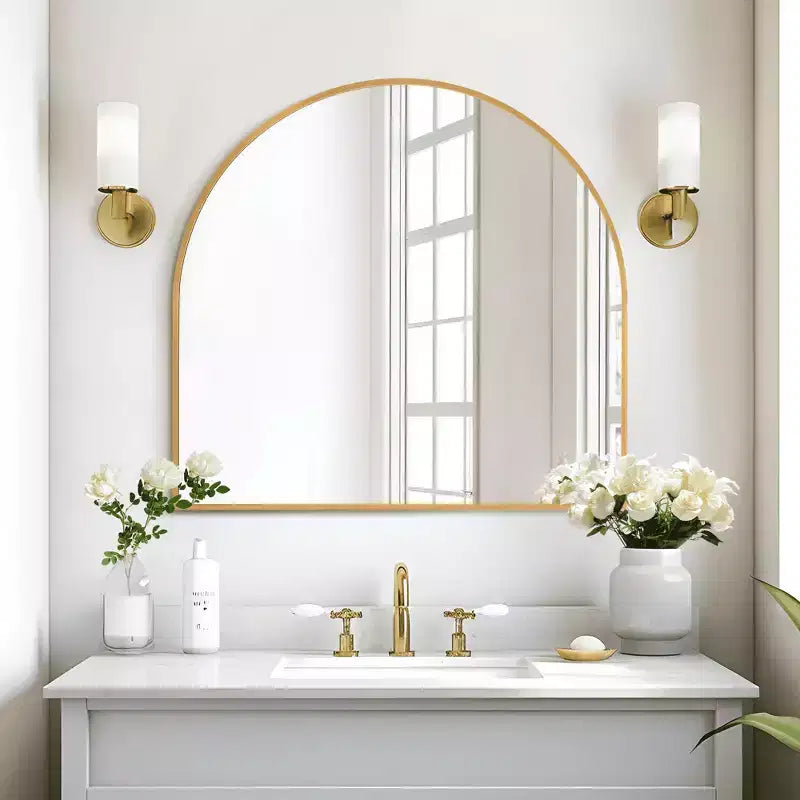 MAYEERTY Hanging Mirror Aluminum Alloy Thin Edge Right Angle Arch Gold