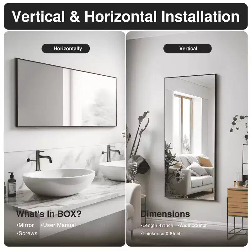 Miroir Suspendu MAYEERTY en Alliage d'Aluminium Bord Fin Rectangle à Angle Droit