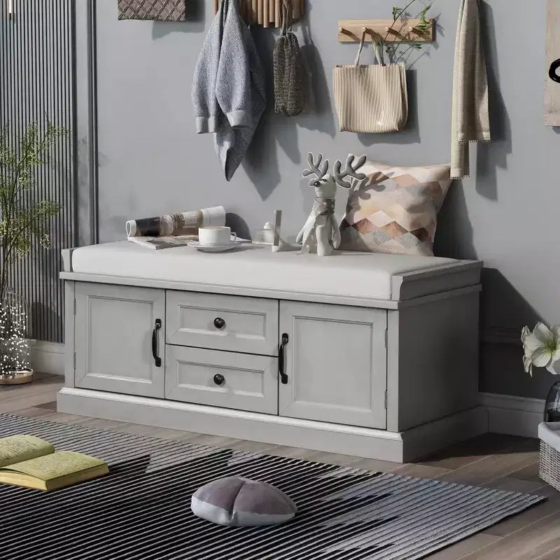 GDFStudio Banc à chaussures de rangement Frances avec tiroirs et armoires