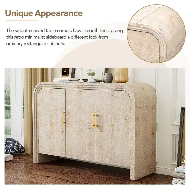 Buffet/Meuble de Rangement Bestier, Buffet Moderne Minimaliste Incurvé avec Poignées Dorées pour Salon et Salle à Manger