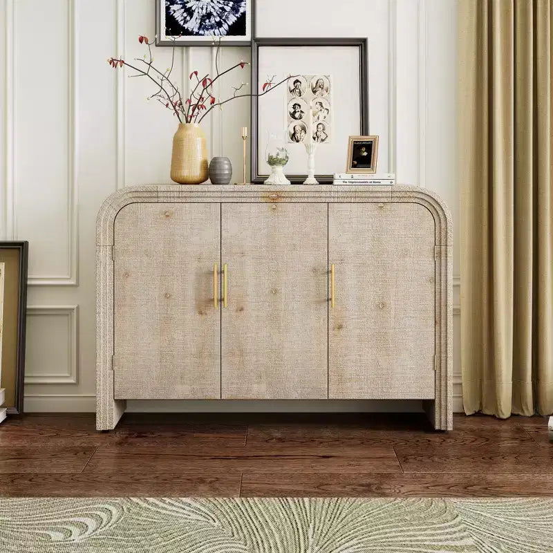Buffet/Meuble de Rangement Bestier, Buffet Moderne Minimaliste Incurvé avec Poignées Dorées pour Salon et Salle à Manger