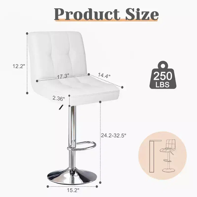 Okak Lot de 2 tabourets de bar rembourrés pivotants réglables en hauteur avec repose-pieds, chaises de comptoir sans accoudoirs en similicuir pour salles à manger