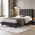 Acekool Adjustable Headboard Upholstered Twin Bed Frame, Linen, Platform Bed, Wooden Slats, Modern Low Profile