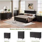 Commode 5 tiroirs cannelés Acekool Wave, Commode haute de 38 pouces avec dispositif anti-basculement, Large table de chevet à 4 niveaux pour chambre, couloir, entrée, Noir