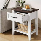 Acekool Lot de 2 tables de chevet, tables d'appoint blanches avec tiroir et étagères de rangement à 2 niveaux, tables d'appoint pour chambre à coucher, salon, dortoir