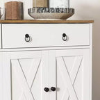Bahut de ferme Okak, Buffet avec 4 portes et 2 tiroirs, Meuble de rangement pour salon, salle à manger, cuisine, Blanc