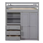 Lit mezzanine pleine grandeur avec armoire et bureau, cadre de lit mezzanine en bois avec étagères de rangement et tiroirs pour enfants, adolescents et adultes