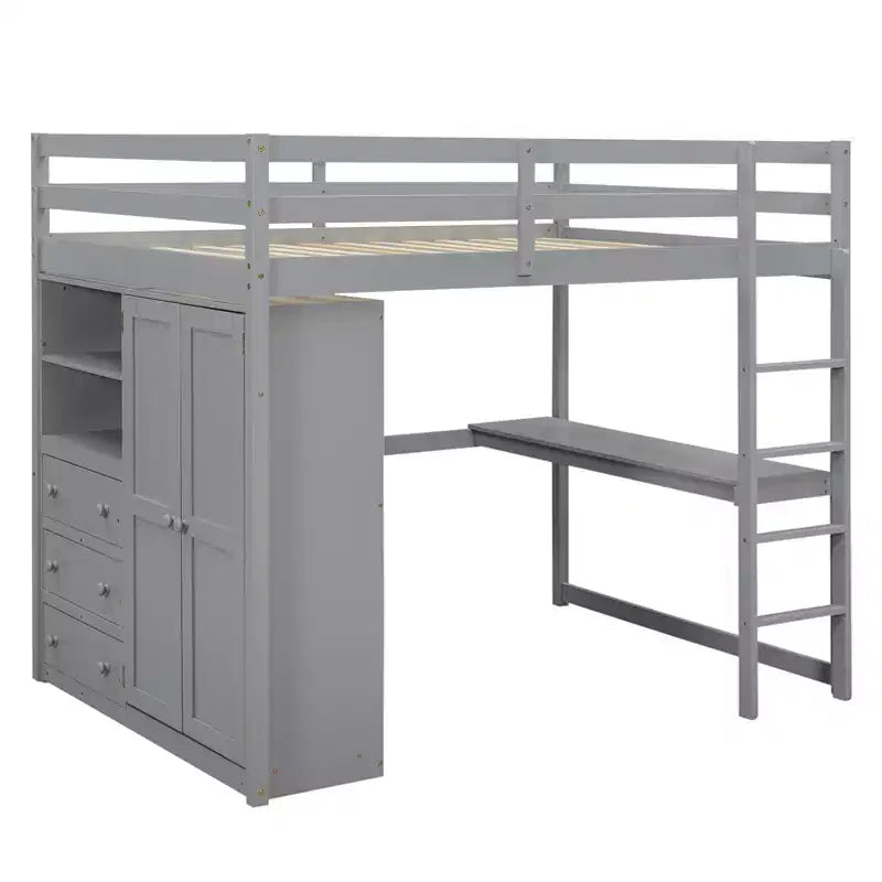Lit mezzanine pleine grandeur avec armoire et bureau, cadre de lit mezzanine en bois avec étagères de rangement et tiroirs pour enfants, adolescents et adultes