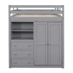 Lit mezzanine pleine grandeur avec armoire et bureau, cadre de lit mezzanine en bois avec étagères de rangement et tiroirs pour enfants, adolescents et adultes