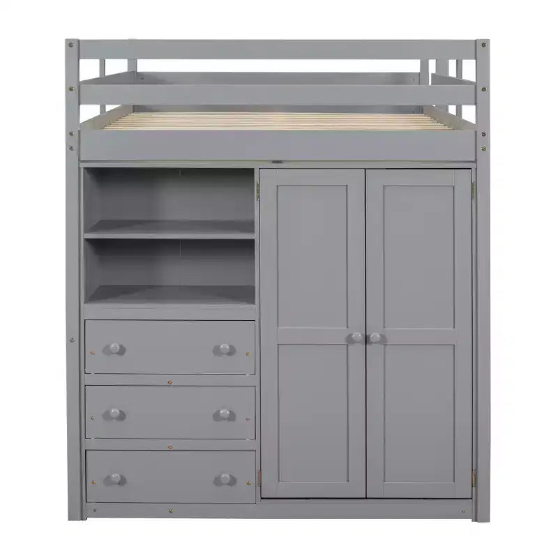 Lit mezzanine pleine grandeur avec armoire et bureau, cadre de lit mezzanine en bois avec étagères de rangement et tiroirs pour enfants, adolescents et adultes
