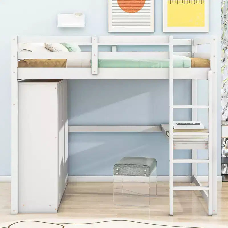 Lit mezzanine pleine grandeur avec armoire et bureau, cadre de lit mezzanine en bois avec étagères de rangement et tiroirs pour enfants, adolescents et adultes