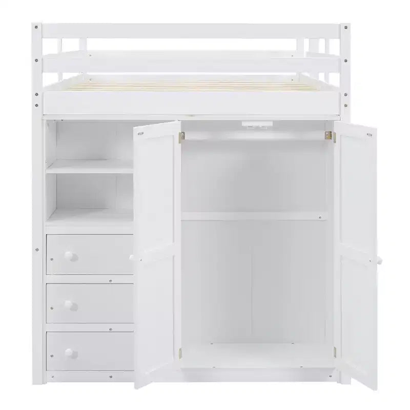 Lit mezzanine pleine grandeur avec armoire et bureau, cadre de lit mezzanine en bois avec étagères de rangement et tiroirs pour enfants, adolescents et adultes