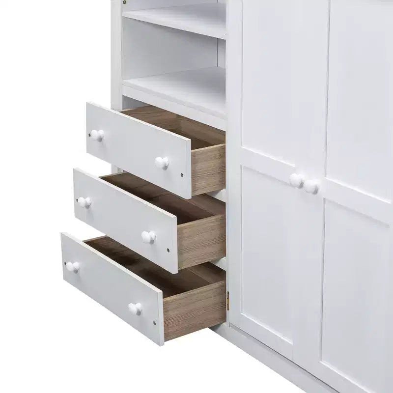 Lit mezzanine pleine grandeur avec armoire et bureau, cadre de lit mezzanine en bois avec étagères de rangement et tiroirs pour enfants, adolescents et adultes