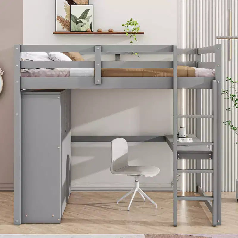 Lit mezzanine pleine grandeur avec armoire et bureau, cadre de lit mezzanine en bois avec étagères de rangement et tiroirs pour enfants, adolescents et adultes