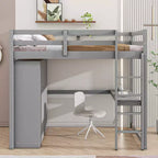 Lit mezzanine pleine grandeur avec armoire et bureau, cadre de lit mezzanine en bois avec étagères de rangement et tiroirs pour enfants, adolescents et adultes