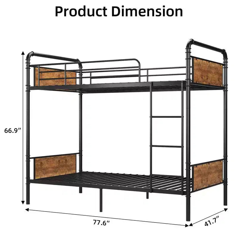 Coolmee Lit superposé jumeau sur jumeau, Lits superposés en métal avec barrières de sécurité et échelle intégrée, Convertible en 2 cadres de lit pour enfants et adolescents