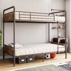 Coolmee Twin Over Twin Bunk Bed, Metal Bunk Beds with Safety Guardrails and Built-in Ladder, Convertible into 2 Bed Frame for Kids Teens