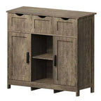 Okak Armoire de rangement polyvalente pour salle de bain, chambre et salon, meuble de rangement au sol avec 3 tiroirs, 2 compartiments et 3 portes, meuble d'appoint
