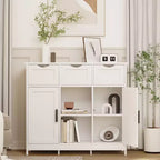 Okak Armoire de rangement polyvalente pour salle de bain, chambre et salon, meuble de rangement au sol avec 3 tiroirs, 2 compartiments et 3 portes, meuble d'appoint