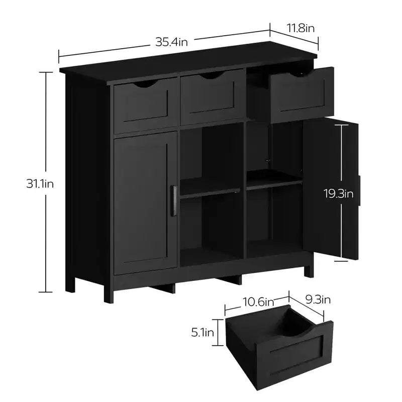 Okak Armoire de rangement polyvalente pour salle de bain, chambre et salon, meuble de rangement au sol avec 3 tiroirs, 2 compartiments et 3 portes, meuble d'appoint