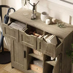 Okak Armoire de rangement polyvalente pour salle de bain, chambre et salon, meuble de rangement au sol avec 3 tiroirs, 2 compartiments et 3 portes, meuble d'appoint