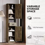 Meuble de Rangement Haut de Salle de Bain Okak, Armoire Autoportante de 69" avec Étagères Réglables, Portes et Dispositif Anti-Basculement pour Cuisine et Salon