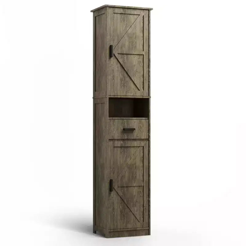 Meuble de Rangement Haut de Salle de Bain Okak, Armoire Autoportante de 69" avec Étagères Réglables, Portes et Dispositif Anti-Basculement pour Cuisine et Salon