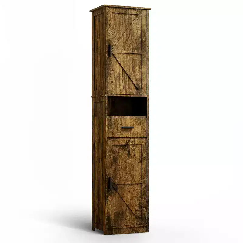 Meuble de Rangement Haut de Salle de Bain Okak, Armoire Autoportante de 69" avec Étagères Réglables, Portes et Dispositif Anti-Basculement pour Cuisine et Salon