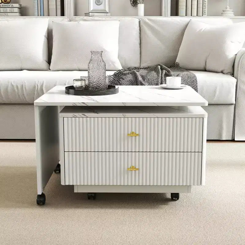 Table Basse GDFStudio Cyralis Moderne Extensible et Réversible avec Rangement, 2 Tiroirs et 6 Roulettes