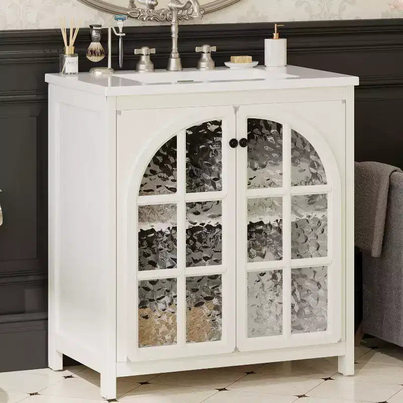 Meuble-lavabo de salle de bain Bestier 31 pouces style ferme avec évier en céramique et armoire de salle de bain rustique vintage