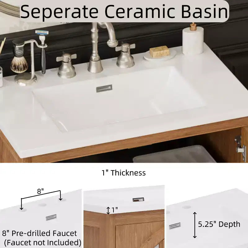 Meuble-lavabo de salle de bain Bestier 31 pouces style ferme avec évier en céramique et armoire de salle de bain rustique vintage