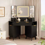 Meuble-lavabo d'angle de 48 po, Coiffeuse à cannelures avec plateau en verre, pour chambre à coucher