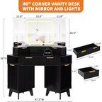 Meuble-lavabo d'angle de 48 po, Coiffeuse à cannelures avec plateau en verre, pour chambre à coucher
