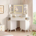 Meuble-lavabo d'angle de 48 po, Coiffeuse à cannelures avec plateau en verre, pour chambre à coucher