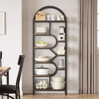 Étagère arquée à 6 niveaux, bibliothèque de 208 cm de haut avec cadre en métal, étagère de rangement ouverte pour chambre à coucher, salon, bureau à domicile