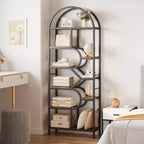 Étagère arquée à 6 niveaux, bibliothèque de 208 cm de haut avec cadre en métal, étagère de rangement ouverte pour chambre à coucher, salon, bureau à domicile