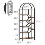 Étagère arquée à 6 niveaux, bibliothèque de 208 cm de haut avec cadre en métal, étagère de rangement ouverte pour chambre à coucher, salon, bureau à domicile