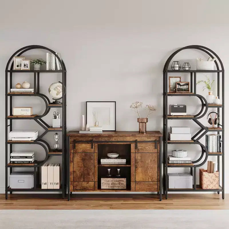 Étagère arquée à 6 niveaux, bibliothèque de 208 cm de haut avec cadre en métal, étagère de rangement ouverte pour chambre à coucher, salon, bureau à domicile