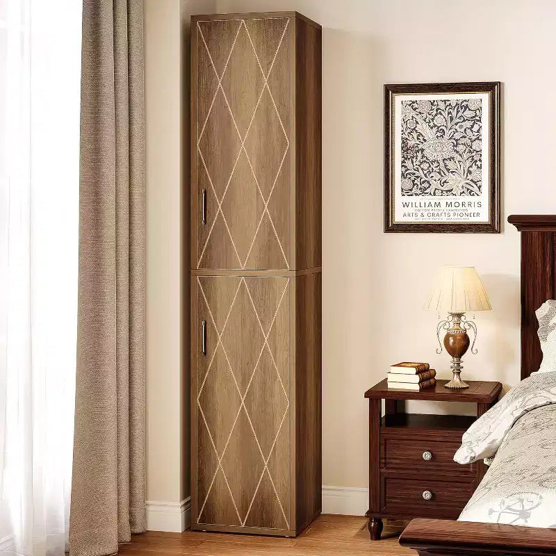 Lantine 75.39 Armoire de rangement en bois avec 6 étagères, Armoire moderne étroite avec 2 portes pour salon, cuisine, salle de bain