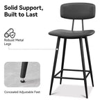 Tabourets de bar Dyonery hauteur comptoir, tabourets de bar en similicuir de 65 cm avec dossier, revêtement imperméable, cadre en métal robuste pour îlot de cuisine, gris rustique
