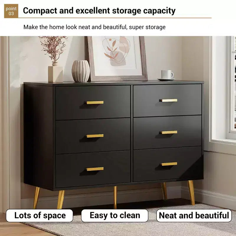 Commode 6 tiroirs, organiseur de commode moderne avec tiroirs, grand meuble de rangement, commode au design moderne pour chambre, salon, porche.